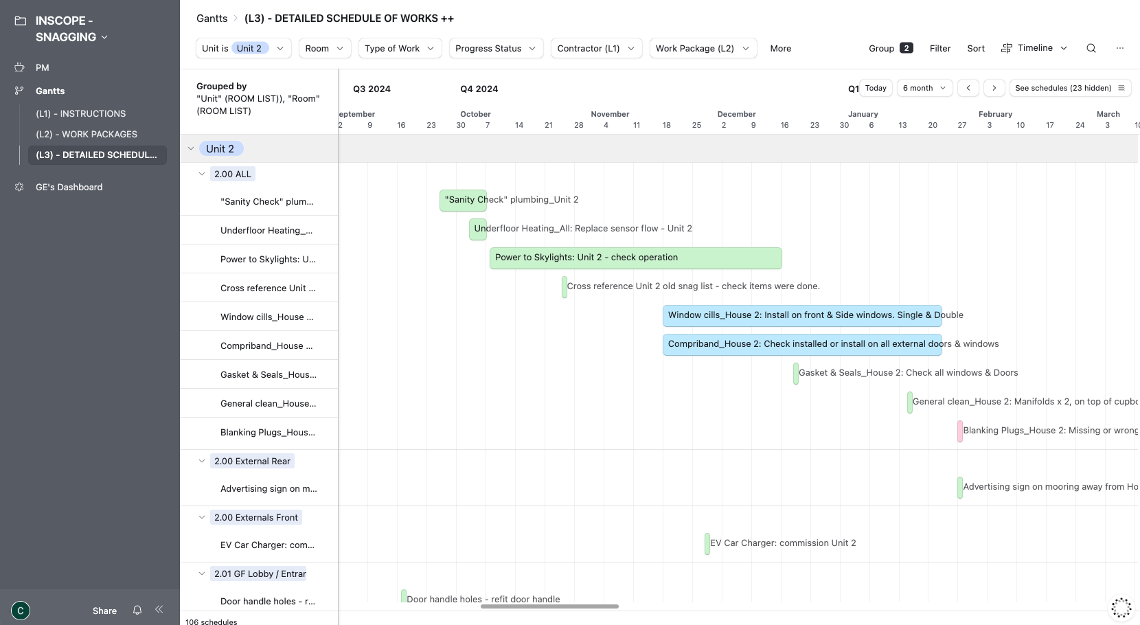 Detailed Schedule of Works - Timeline